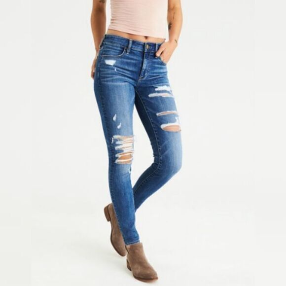 AMERICAN EAGLE hi rise distressed super stretch x jegging ankle blue jean 4‎ - Picture 11 of 11